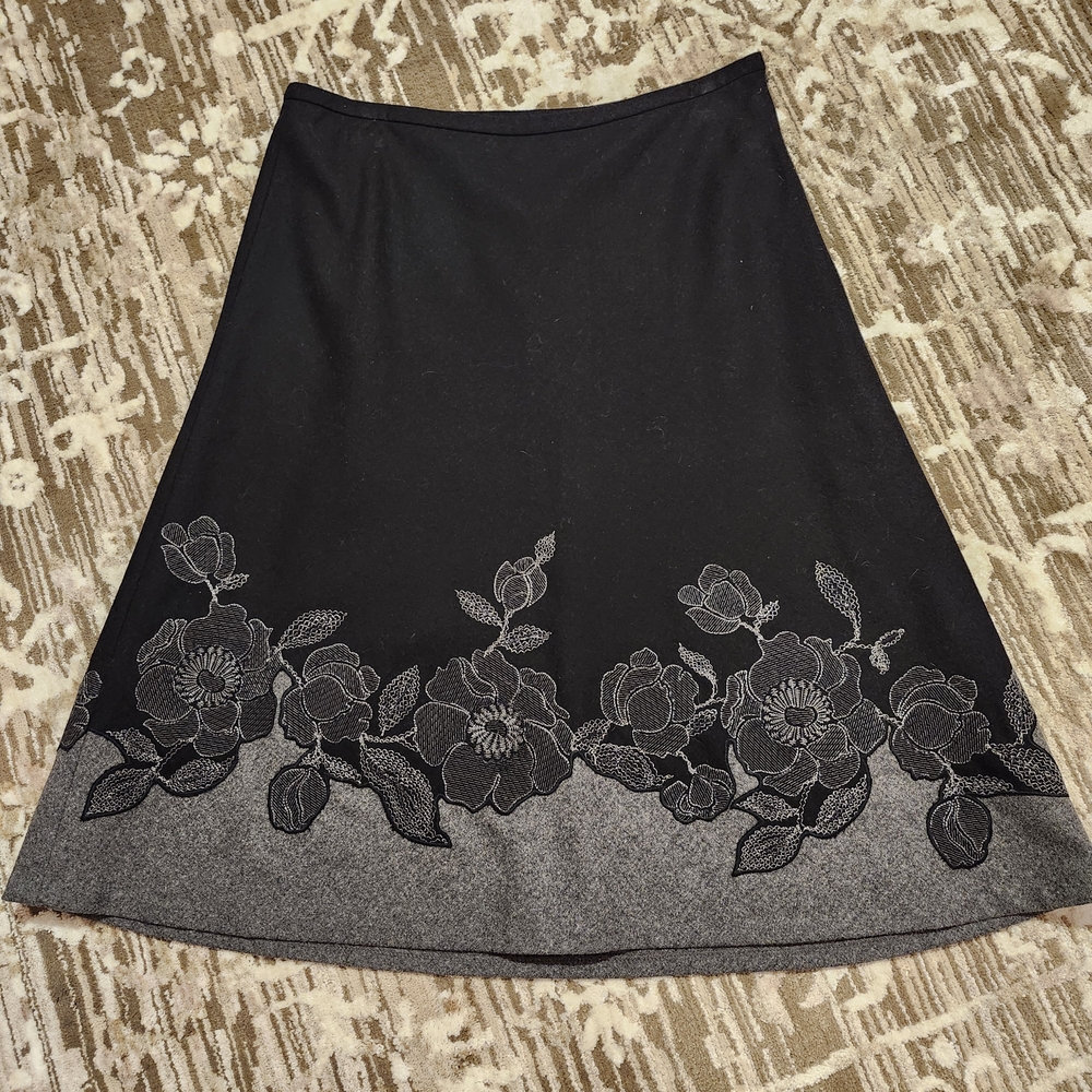 Black Floral Border A-Line Skirt